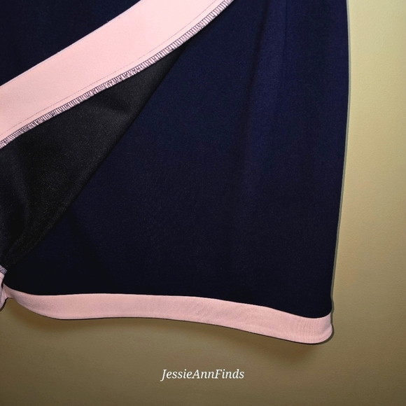 Vince Camuto Navy Blue Light Pink V-neck Wrap Skirt Sheath Dress Size 10 - Picture 8 of 9